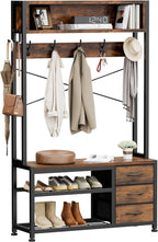Lulive Hall Tree with Bench and Shoe Storage, 31.5" Coat Rack Freestanding with 2-Tier Storage Shelf, 6-in-1 Entryway Bench Coat Rack with 12 Hooks and 3 Drawers(Rustic Brown)