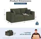 Modular Loveseat Couch Cloud Couches for Living Room - 79" Boneless Sofa - No Assembly Required, Cozy Corduroy Convertible Full Sponge Compression Sofas for House, Apartment(Green)