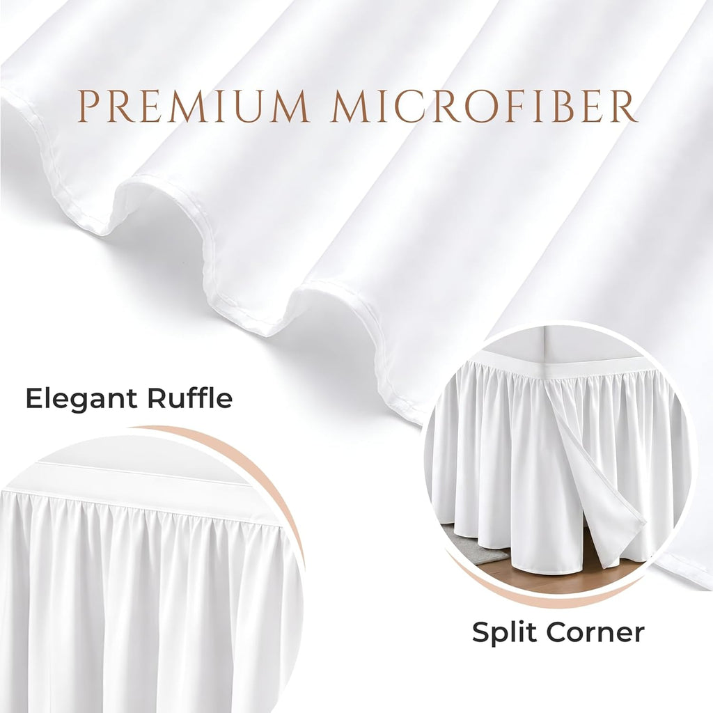 SGI bedding Dorm Bed Skirt Twin XL 32 Inch Drop Length - White, Ruffled Pattern College Dorm Room Bed Skirts - Split Corner, Easy Care, Wrinkle Free 1800 Series Microfiber Bed Skirt
