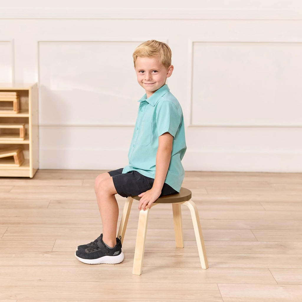 ECR4Kids Bentwood Stackable Stools, 12in Seat Height, Classroom Furniture, Earthtone, 6-Piece