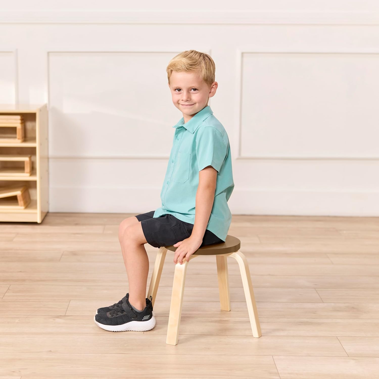 ECR4Kids Bentwood Stackable Stools, 12in Seat Height, Classroom Furniture, Earthtone, 6-Piece