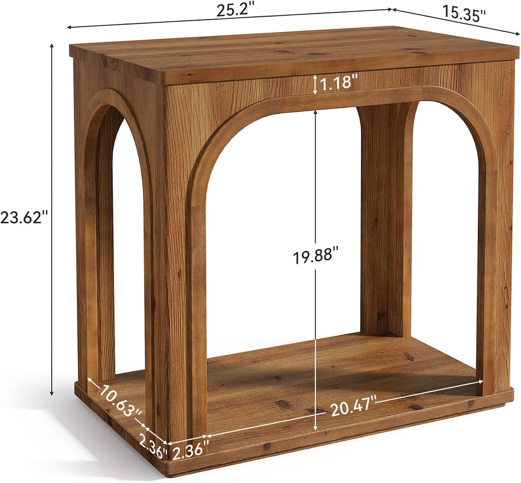 Tribesigns Arched Side Table, 2-Tier Farmhouse Solid Wood End Table with Bottom Shelf, Wooden Night Stand for Living Room, Bedroom, Rustic Brown