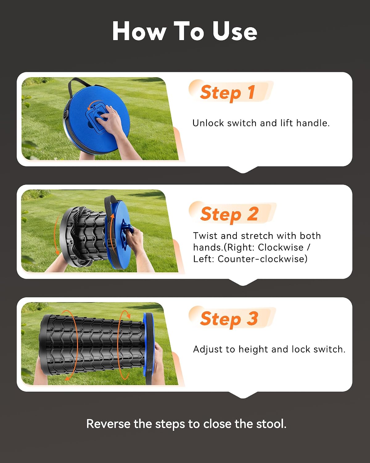 Height Adjustable Foldable Stool Chair - Collapsible Stool for Waiting in Line - Portable Folding Camping Stool, Compact Collapsible Seat for Fishing, Hunting, Patio, Camping, Party & Gathering(Blue)