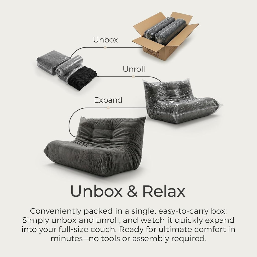 Sytopia Loveseat Chenille Bean Bag Chair for Adults, Oversized 35D Memory Foam Floor Sofa, Giant Deep Seat Gaming Reading Nook, No Assembly Required, Black Onyx