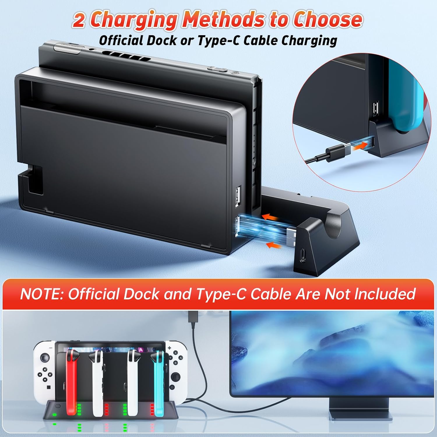 Switch Controller Charger Dock Station for PSP Gaming Console Compatible with Nintendo Switch & OLED Model Joy-con, Charging Dock Station Support to Charge 6 Joycons