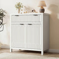 Fatmok Fluted Buffet Cabinet with Storage, 34" Tall Modern Arched Sideboard Cabinet w/AdjustableShelves,Wooden Modular Coffee Bar for Dining Room, Kitchen, Living Room, Entryway, White
