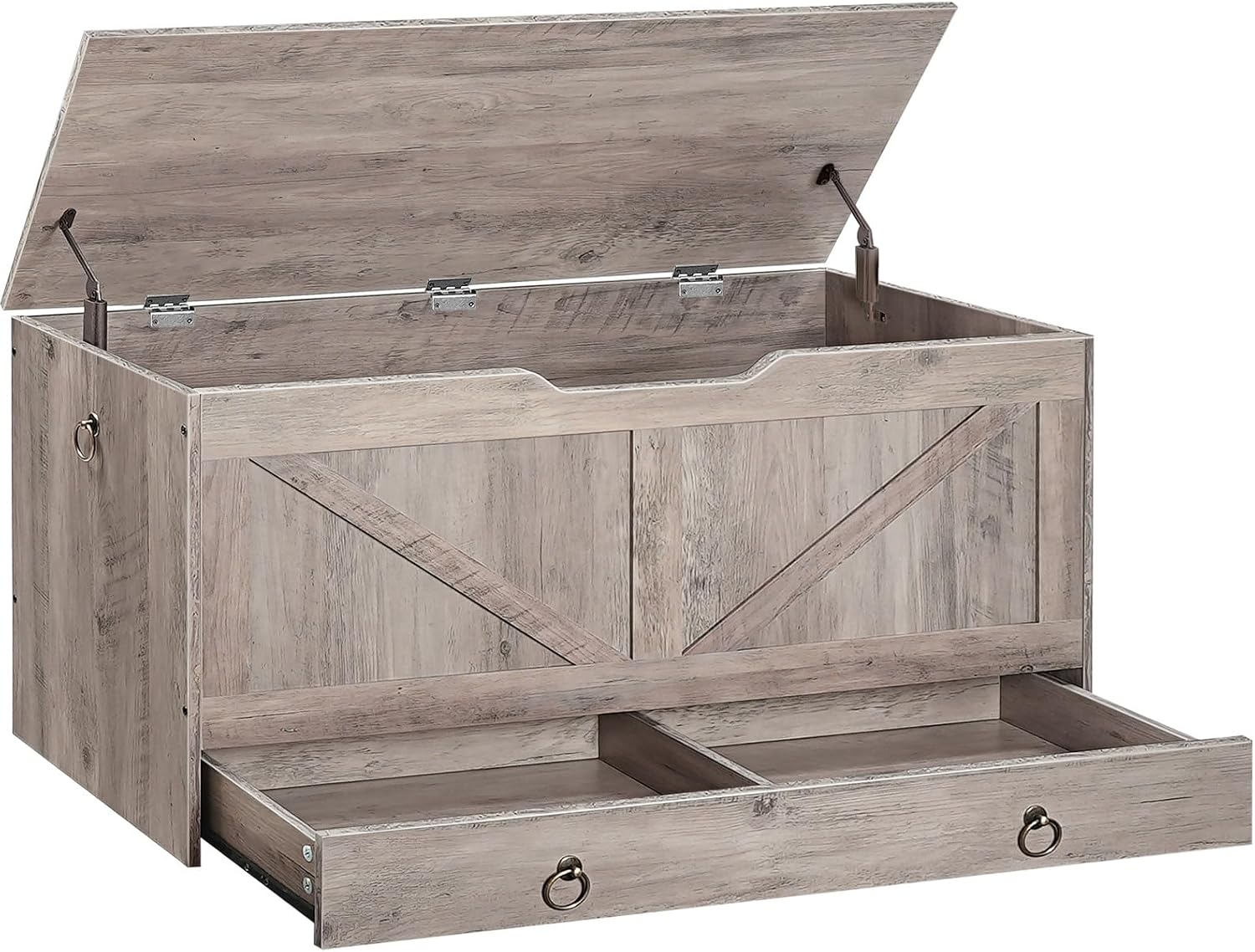 HOOBRO Storage Chest, 39.3" Toy Chest with Drawer, Wooden Storage Bench, Sturdy Entryway Bench Supports 220 lb, Safety Hinge, U-Shaped Opening, Easy Assembly, Greige BG710CW01G2