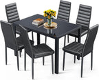 Bealife Kitchen Dining Table Set for 6, Tempered Glass 7 Piece Table and Chairs Set Modern for Home, Kitchen, Living Room, Dining Room,Black