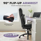 400lbs Capacity Executive Desk Chair with Ergonomic Lumbar Support, Flip-up Arms & High Back Leather Computer Chair for Home/Office, Black