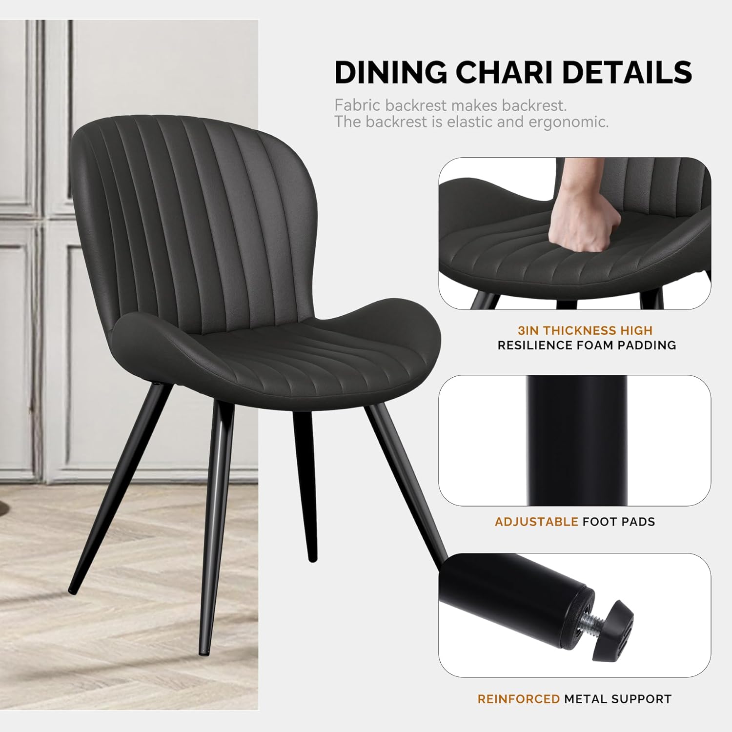 Nalupatio Dining Chairs Set of 4, Modern Dining Room Chairs Comfy Backrest Thick Upholstered Kitchen Chairs 19IN Height with Metal Legs Black
