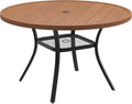 DIFY 48" Round Patio Dining Table for 6, All Weather Round Outdoor Metal Dining Table with 1.57" Umbrella Hole, Perfect for Backyard Lawn Garden, Walnut