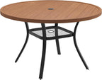 DIFY 48" Round Patio Dining Table for 6, All Weather Round Outdoor Metal Dining Table with 1.57" Umbrella Hole, Perfect for Backyard Lawn Garden, Walnut