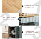 Kitchen Island with Trash Can Storage Cabinet and Power Outlet, Rolling Kitchen Cart on Wheels with Internal Storage Rack, Drawers, Open Side Racks for Dining Room (48.5", Grey Blue)