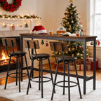 Bar Table and Chairs Set for 3, 63" L Rectangle Sofa Table with 3 PU Upholstered Stools, 4 Piece Industrial Counter Height Dining Table Set for Living Room Kitchen Restaurant, Brown
