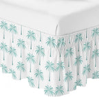 Teal Geeen Palm Trees Bed Skirt King Size 16 Inch Drop, Adjustable & Elastic Wrap Around Bed Skirts Pleated Luxury Dust Ruffles for Twin Full Queen Cal King Base Bed, Tropical Summer Beach Botanical