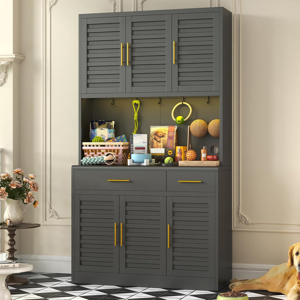 71" Tall Kitchen Pantry Cabinet with 6 Adjustable Shelves, Large Capacity Kitchen Hutch Storage Cabinet with Microwave Stand, 2 Storage Drawers for Dining Room, Kitchen