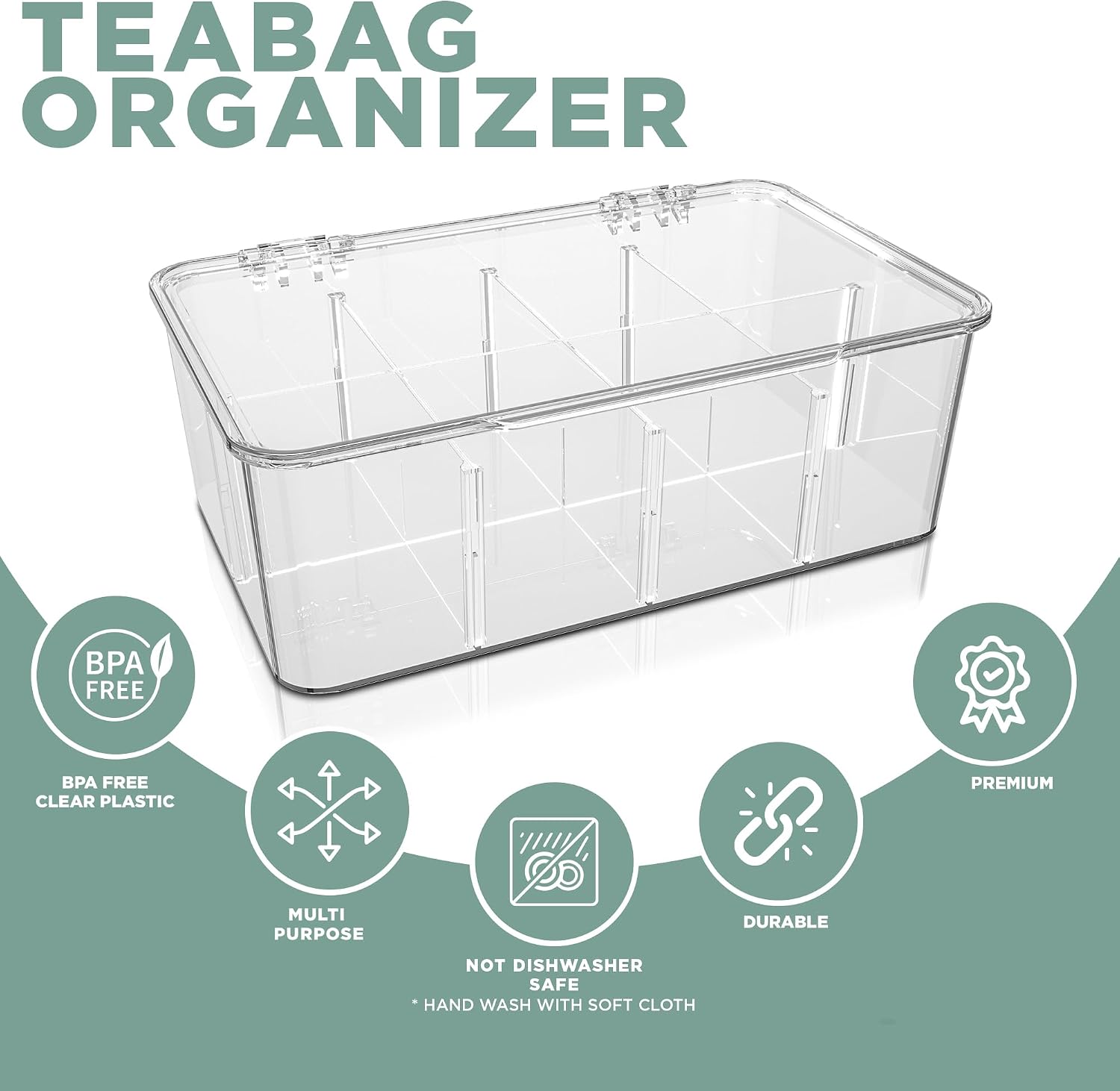 Utopia Home - Tea Bag Organizer With Lids, Clear Pantry Storage Box - (3 Pack) Stackable Partition Organizers or Holder With Lids For Drawers, Countertops, Fridge, Kitchen, Snack & Spice Organization