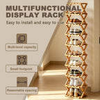 10 Tier Bamboo Shoe Rack, Foldable 10 Tier Bamboo Corner Shoe Rack,Small Shoe Rack for Hallways, Bedrooms, and Compact Spaces