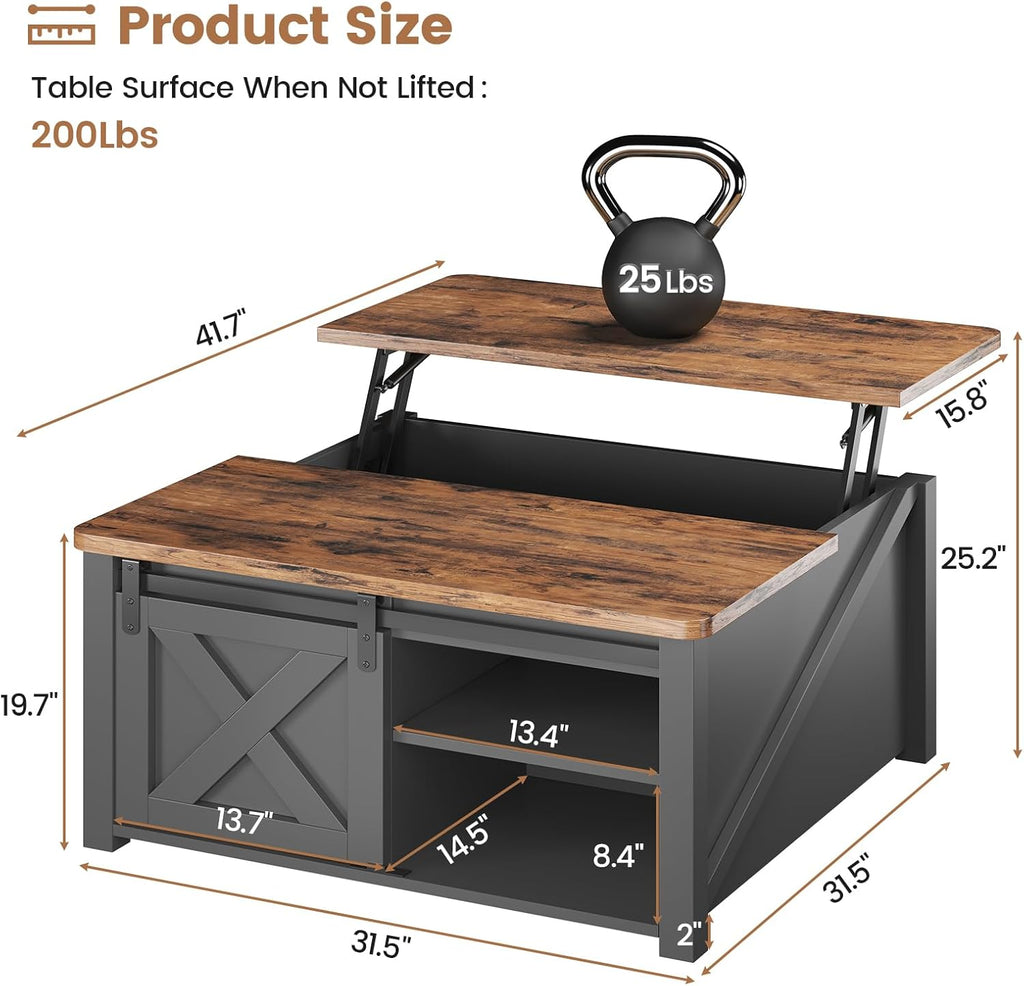 SEDETA 31.5" Lift Top Coffee Table with Storage, Square Coffee Tables for Living Room, Farmhouse Coffee Table with Large Hidden Storage Compartment and Adjustable Shelves, Black