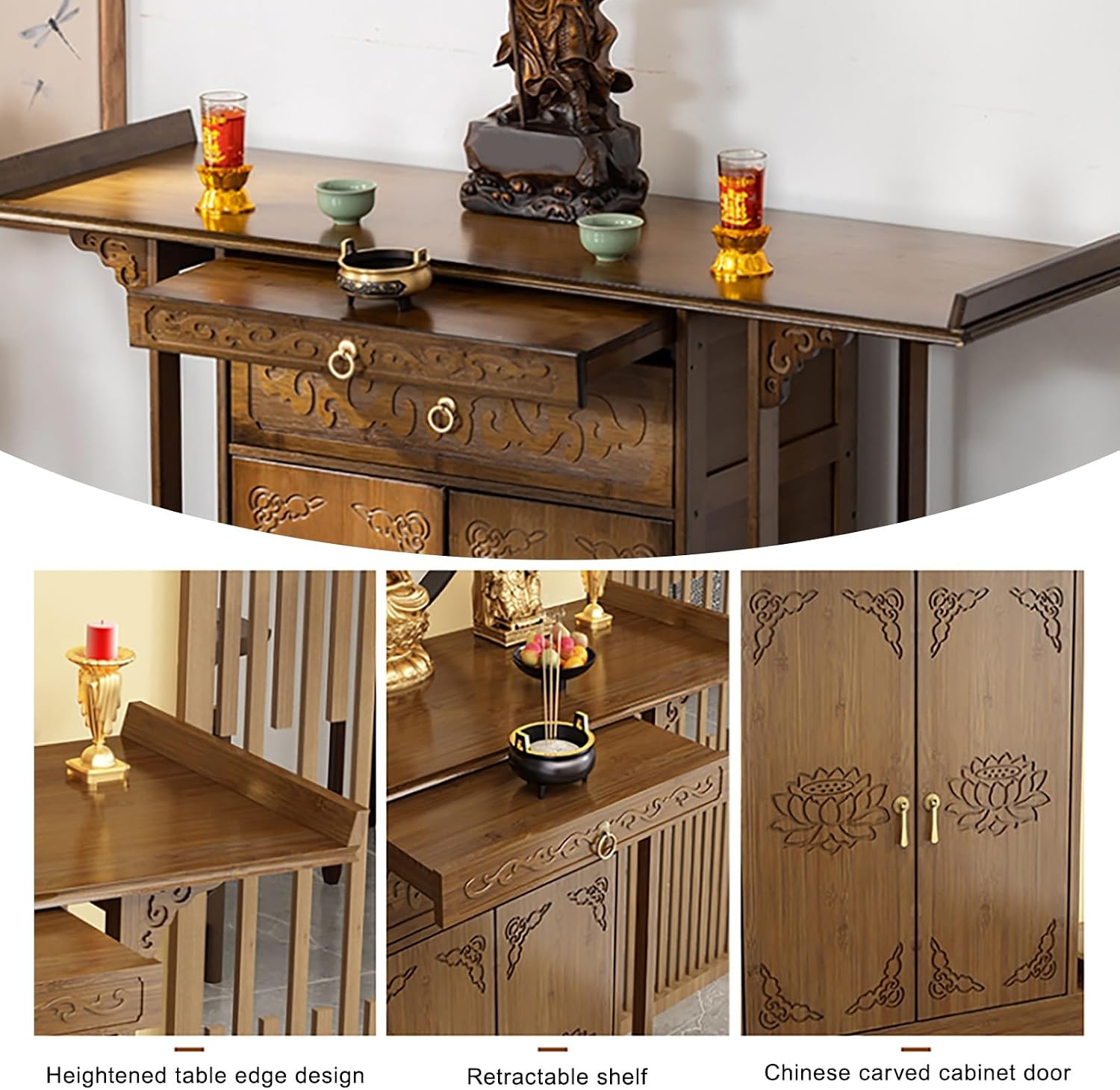 Altar Table Personal Meditation Shrine with Storage, Small Altar Cabinet Prayer Corner Furniture, Chinese Cabinet Pedestal Offering Table(100cm/39.4in)