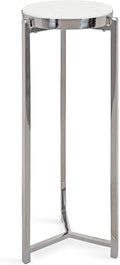 Kate and Laurel Aguilar Glam Round Drink Table, 8 x 8 x 23, Silver and White, Small Accent Table for Use as Plant Pedestal Stand with Marble Tabletop