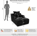 Chaise Lounge Chair, Plush Velvet Corduroy Boneless Sofa Bed for Kids, Teens & Adults, Compact Deep Seat for Bedroom Playroom Dorm & Small Apartment, 33D Foam, Anti-Skid, Black
