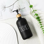 Dish Soap Dispenser for Kitchen, Matte Black Soap Dispenser, Glass Dishes Soap Dispenser with Bamboo Pump, 17 Fl Oz Refillable Liquid Soap Bottle Container, Farmhouse Kitchen Deco