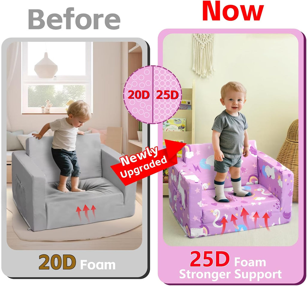 Kids Couch, 2-in-1 Toddler Sofa Fold Out, Soft Toddler Chair for Boys and Girls, Convertible Sofa to Lounger- Ideal for Napping, Reading, and Playing