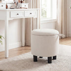 Giantex Round Storage Ottoman, Linen Fabric Upholstered Ottoman Foot Rest with Removable Lid, Small Ottoman Foot Stool for Bedroom Living Room (Beige)