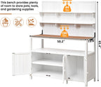 Potting Bench Table with Hutch, 50.2" Solid Fir Wood Garden Workstation, Large Countertop, 2 Shelves, 2 Cabinets, 3 Side Hooks, Outdoor Planting Table for Gardening, White