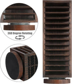 FARM IN Cassette Tape Storage, 360-Degree Rotatable Design Farmhouse Style Cassette Rack Tower, Double-Sided 28-Slot, Rustic Solid Burnt Wood & Diamond Metal Wire Mesh