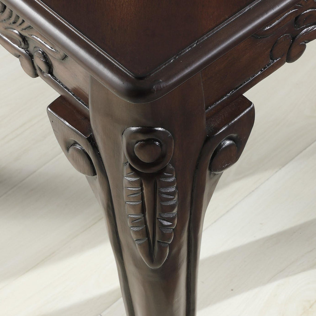Traditional Dark Cherry Wood End Table for Living Room, Vintage Wooden Side Table with Ornate Detailing and Claw Feet
