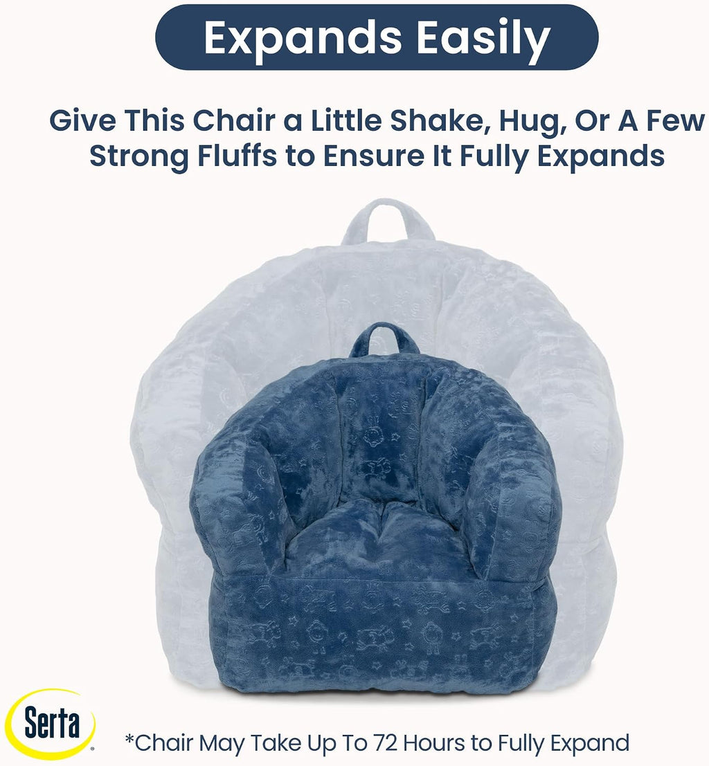 Delta Children - Serta Kids Plush Barrel Toddler Chair, Soft Foam Chair Bean Bag Chair Alternative for Boys and Girls, Cozy Seat for Reading, Watching Cartoons, Playroom Nursery Bedroom, Denim Blue