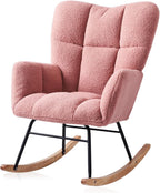 Rocking Chair Nursery, High Backrest Teddy Glider Rocker Upholstered Rocker Recliner Modern Rocking Accent Chairs for Bedroom, Living Room, Offices (Pink)
