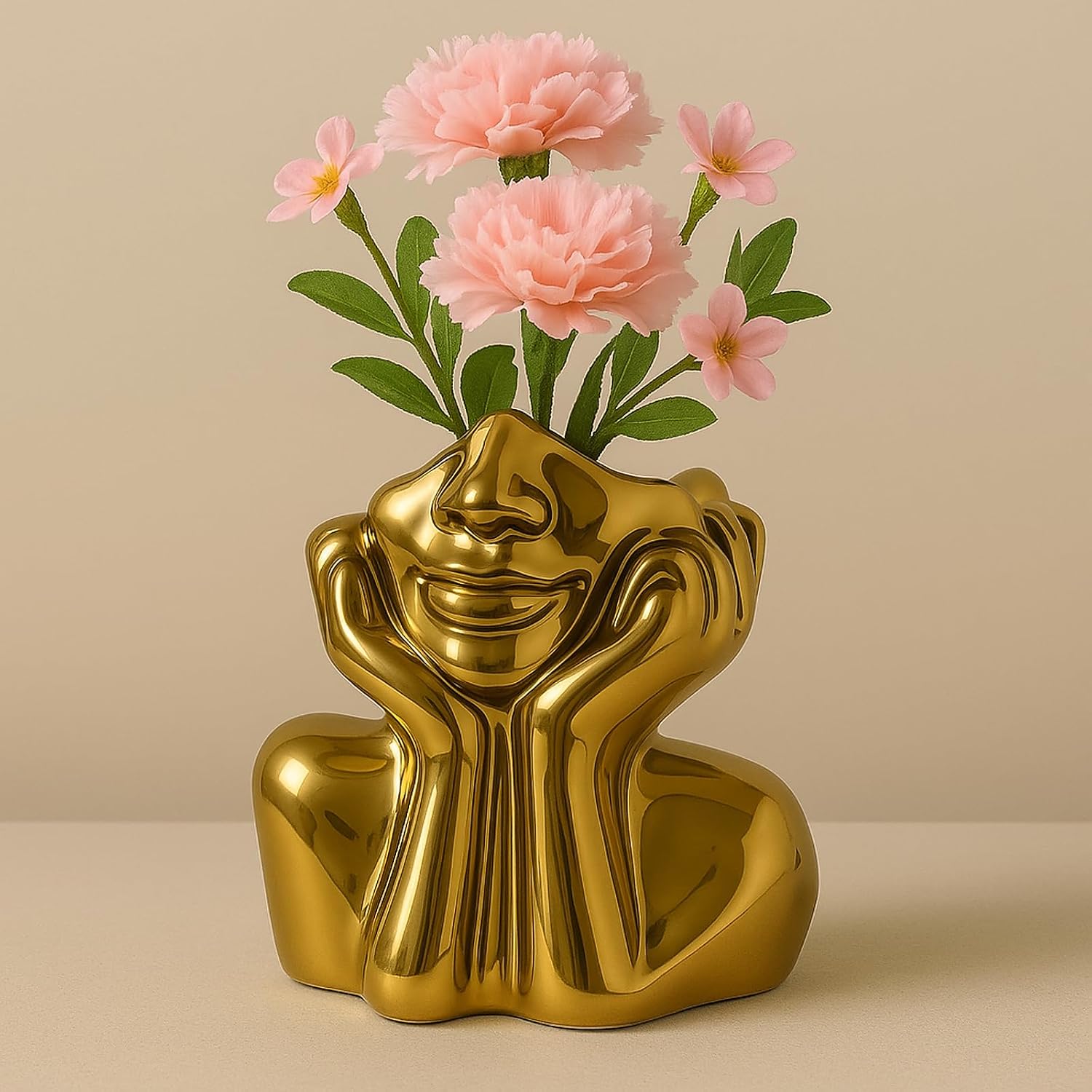 Face Vase Unique Ceramic Vase for Room,Office,Home Decor,Gold,Set