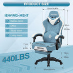 HOFFREE Gaming Chair Computer Chair with Speakers Massage Game Chairs with Footrest Bluetooth High Back Ergonomic Computer Gaming Chairs for Adults Reclining Video Gamer Chair Stone Blue and White