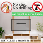 No Stud TV Wall Mount, Drywall Studless TV Hanger No Damage, No Drill, Non Screws, Dry Wall Flat Screen TVs Easy Install Bar Bracket fits VESA 12-55 inch TVs up to 99 lbs, Include Hardware Levels