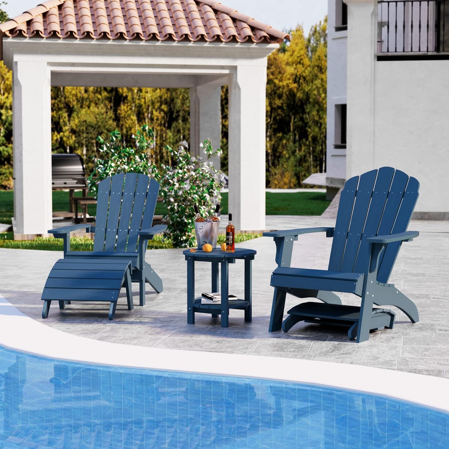 YEFU Adirondack Ottoman Set of 2, Patio Foot Rest, Adirondack Foot Rest, Folding Adirondack Footstool, Weather Resistant for Adirondack Chair, Widely Used for Outdoor, Backyard, Fire Pits-Navy Blue