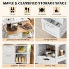 COSTWAY Kitchen Storage Island Cart on Wheels, Kitchen Rolling Trolley Cart with 3 Drawers and Shelves, 360° Wheels & Detachable Tray, Kitchen Island for Dining Room, Living Room & Bedroom