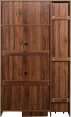 roomfitters Kitchen Pantry Cabinet with Multi-Tier Pull-Out Shelves, Farmhouse Storage Cupboard with 4 Doors, Microwave Shelf & Organizers, Walnut