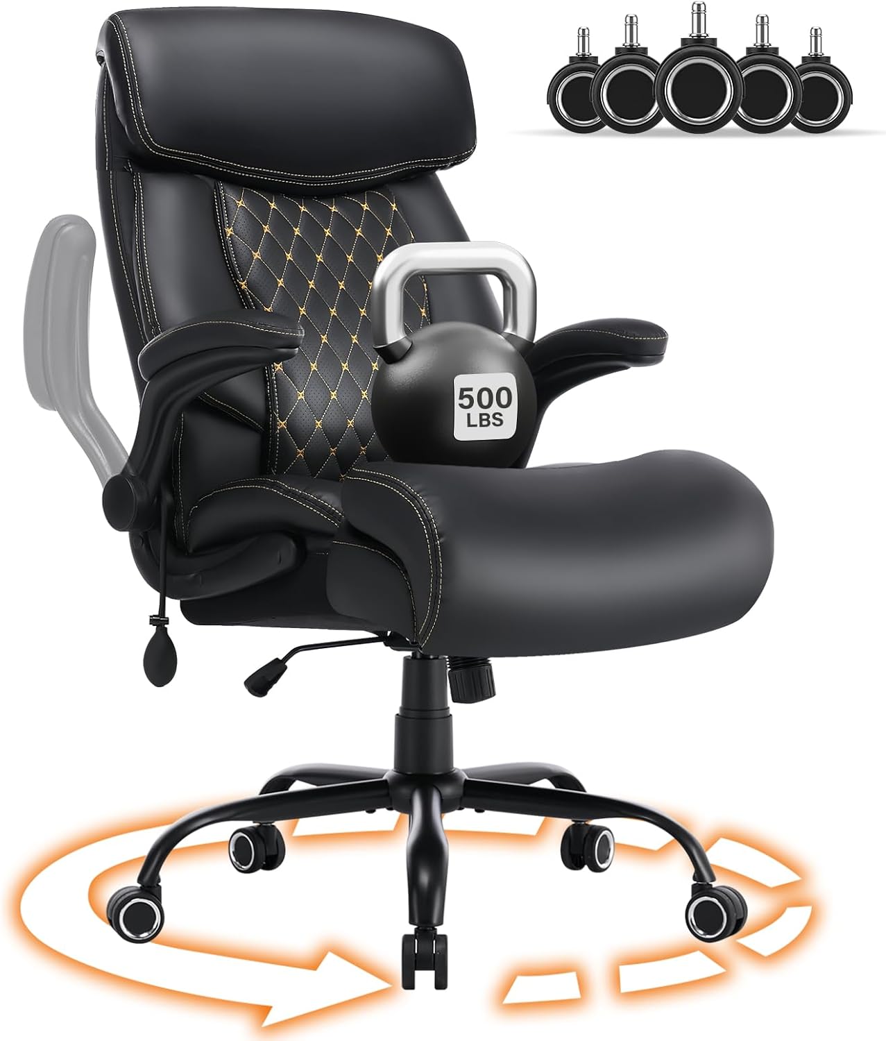 BOSMILLER Big and Tall Office Chair, Heavy Duty Executive Chairs with Adjustable Lumbar Support for Back Pain, Ergonomic Comfortable Computer Chair with Extra Wide Seat for Home Office, Black Pu