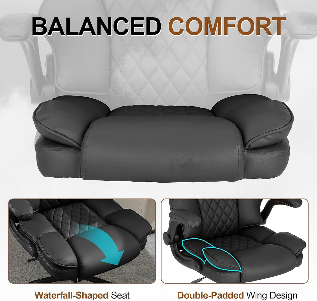Office Desk Chair, Conference Room Chairs, Mid Back Executive Leather Chair,Ergonomic Home Computer Chair, Modern Office Chair with Adjustable Flip-Up Arms and Rocking Function (Black)