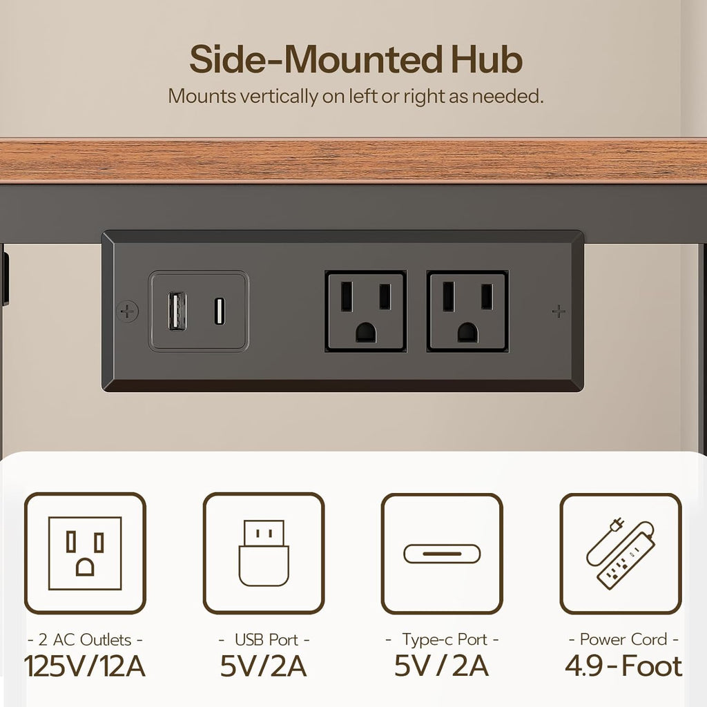 HOOBRO Small Computer Desk, 28.3" Desk for Small Spaces, Office Desk with Power Outlet & Adjustable Monitor Stand, Compact Desk with Storage, Writing Table for Bedroom, Office, Rustic Brown BF38UDN01