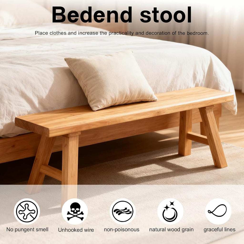 Wooden Entryway Bench Farmhouse for Bedroom End of Bed Vintage Artisan Live Edge Ustic Interior Decor Accent Mudroom,Bedside,Dinette Table,Noodle Narrow Bench (55" W x 17.7" H x 10" D)