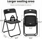 Black Folding Chairs 10 Pack Foldable Plastic Stackable Sturdy Seats for Office Family Wedding Dinner Party Events Entertaining, Steel Frame, Heavy Duty 350 lbs Capacity