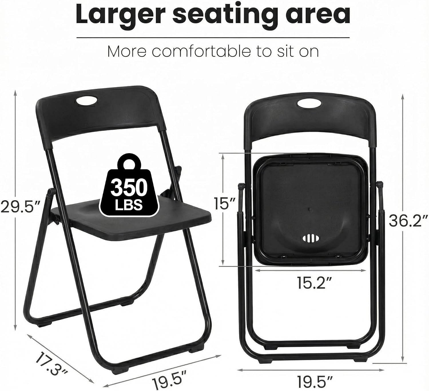 Black Folding Chairs 10 Pack Foldable Plastic Stackable Sturdy Seats for Office Family Wedding Dinner Party Events Entertaining, Steel Frame, Heavy Duty 350 lbs Capacity