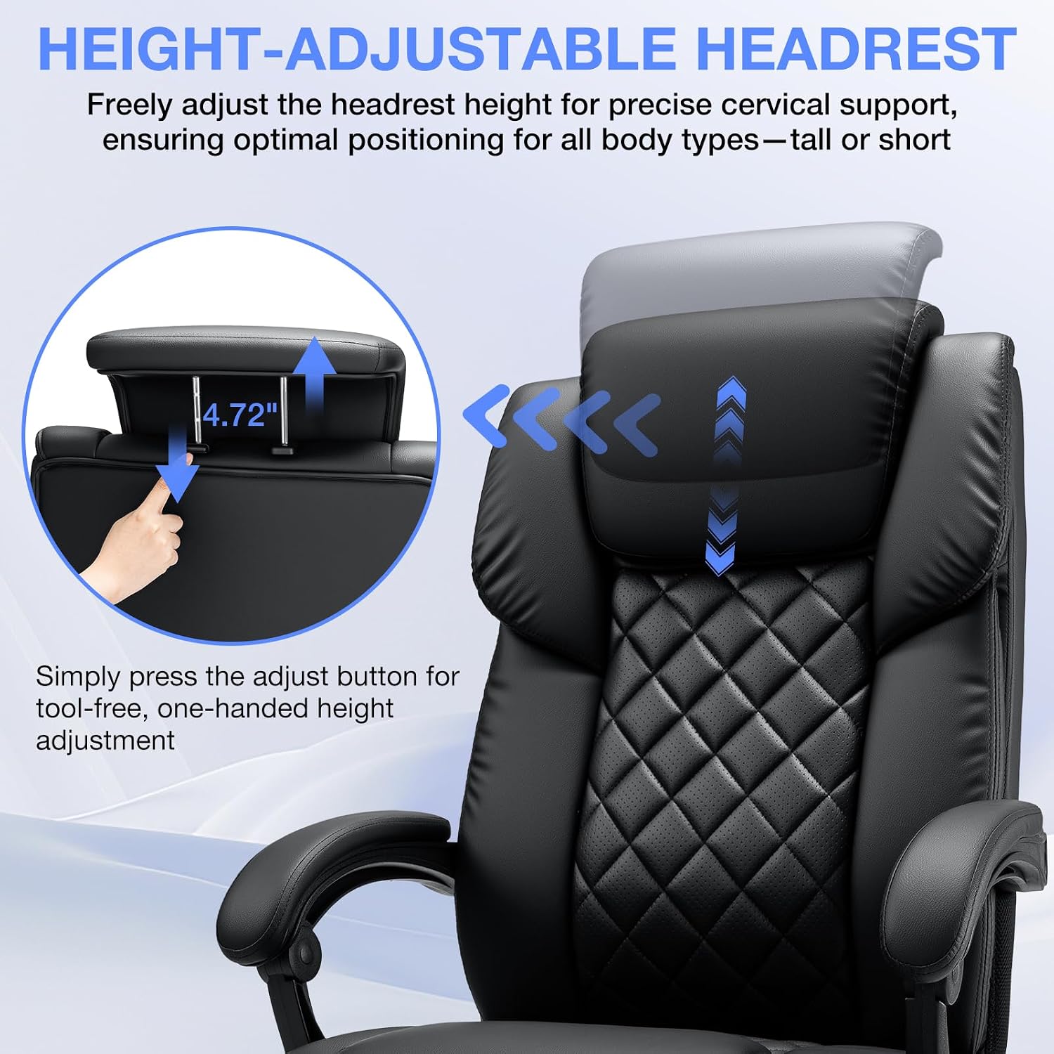 HOFFREE Executive Office Chair with Adjustable Lumbar Support High Back Computer Chair with Adjustable Headrest Reclining Home Office Desk Chair with Foot Rest,Black