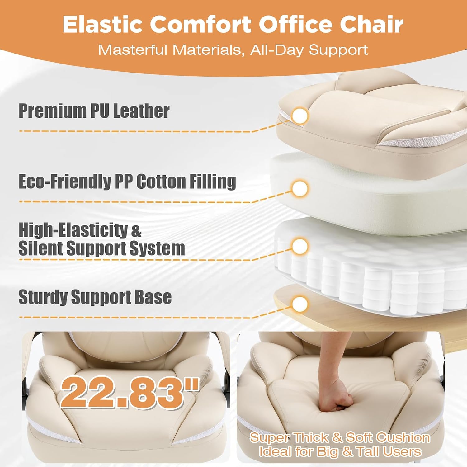 Ergonomic Fully Reclining Office Chairs with Back Support Footrest, Big and Tall Comfortable Recliner Office Desk Chair Computer Gaming Chair, Cream Beige
