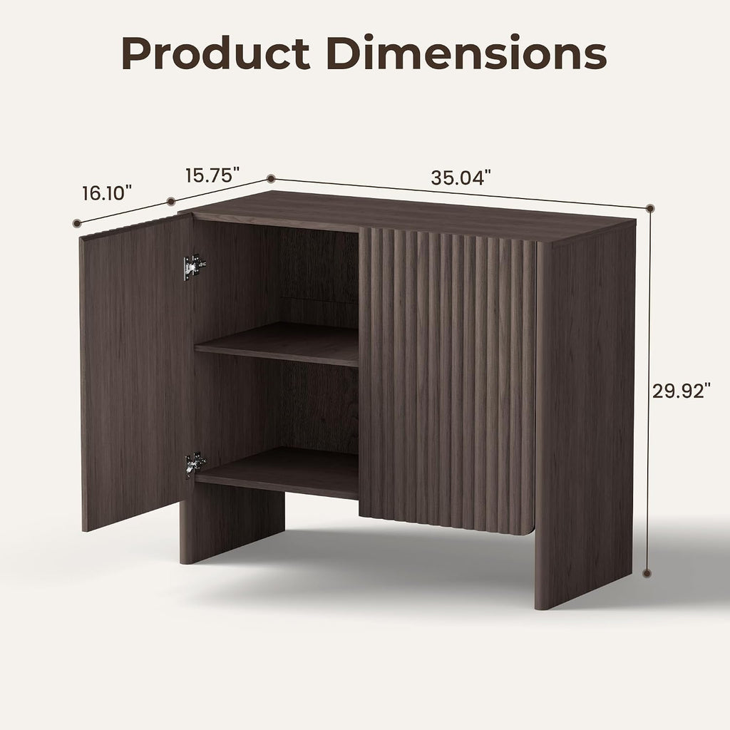 Fluted Sideboard Buffet Cabinet with Storage, 2-Door Wood Entryway Table with Curved Legs & Adjustable Shelves, Coffee Bar Cabinets for Living Room, Kitchen & Bedroom (Dark Walnut)