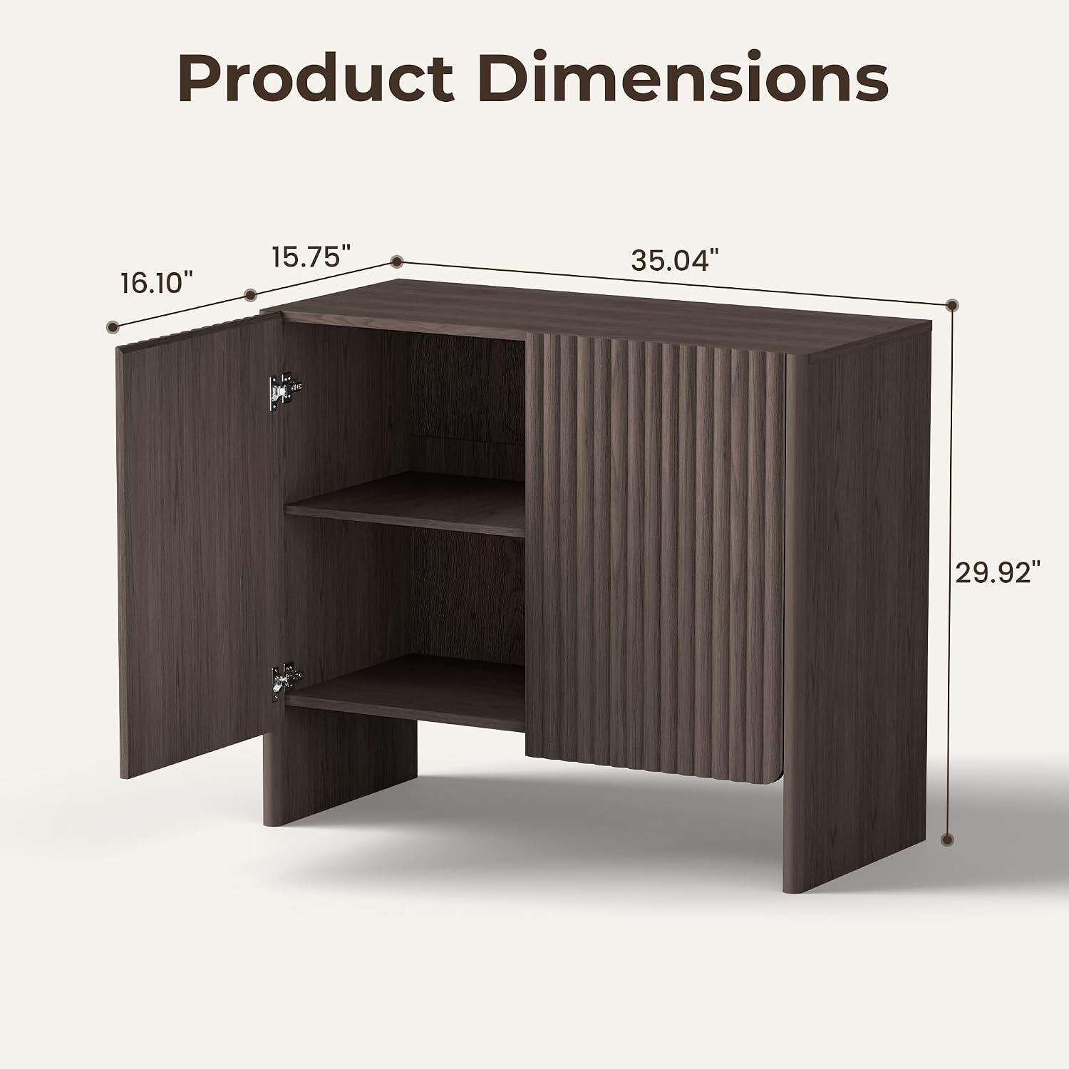 Fluted Sideboard Buffet Cabinet with Storage, 2-Door Wood Entryway Table with Curved Legs & Adjustable Shelves, Coffee Bar Cabinets for Living Room, Kitchen & Bedroom (Dark Walnut)